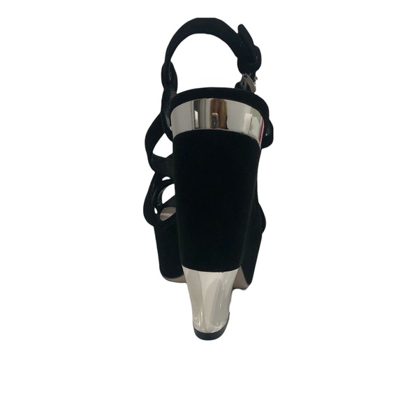 MIU MIU BLACK SUEDE AND MIRROR PLATFORM SANDALS - Picture 11 of 16